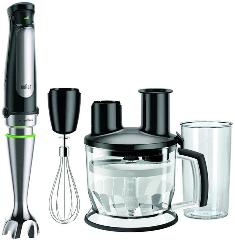 BRAUN Stabmixer "MultiQuick 7 MQ 7075X - 1000W, Stufenlosregulierbar, Küchenmaschine", schwarz (premium schwarz, edelstahl), H:39cm, Mixer, Dynamische Klinge, Spritzschutz, Extra Mahlklinge Image