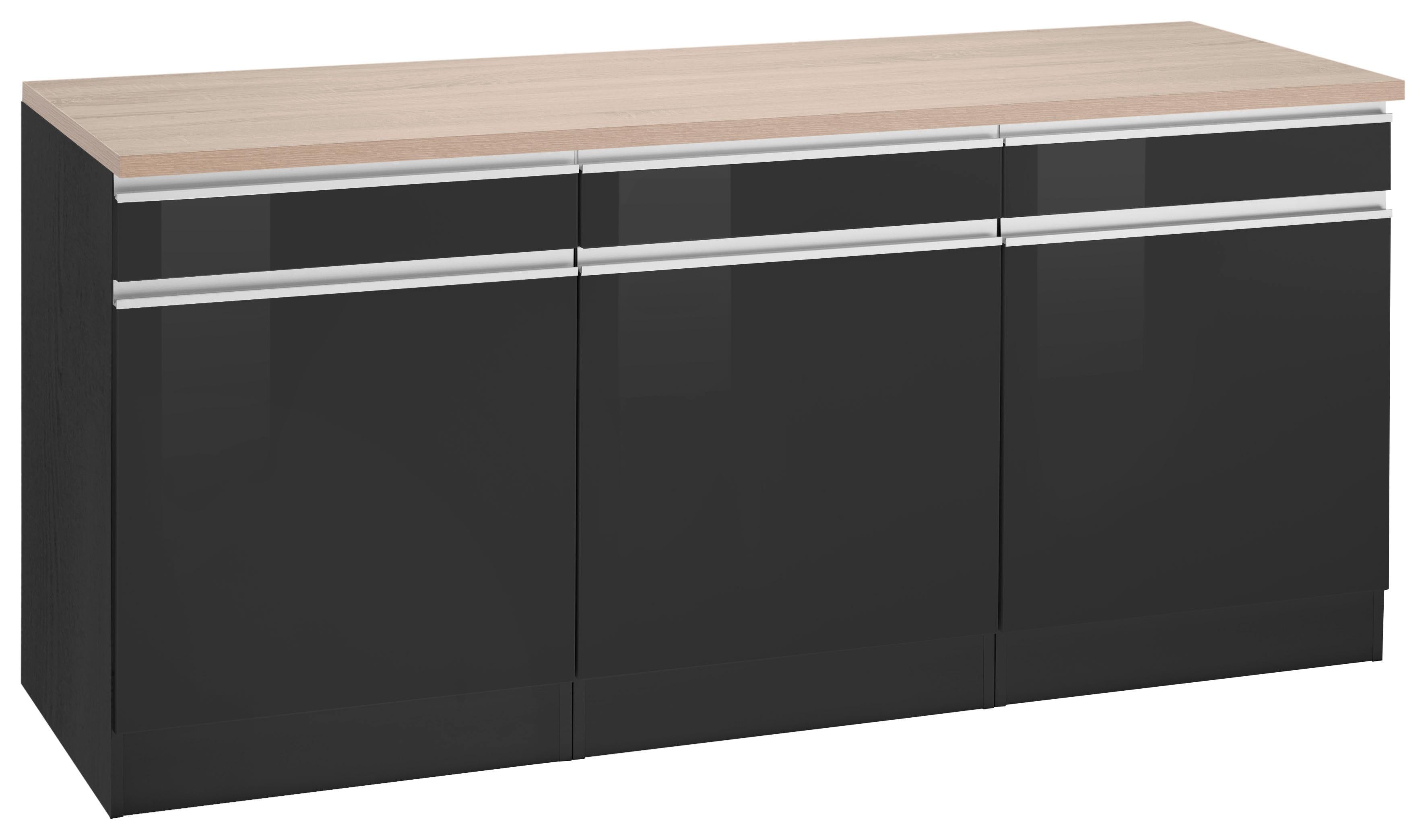 Unterschrank KOCHSTATION "KS-Ohio", grau (grau hochglanz, grafit), B:180cm H:85cm T:60cm, Schränke, Unterschrank, Breite 180 cm