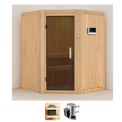 Sauna KARIBU "Nanna", beige (naturbelassen), Saunaofen, externe Steuerung, 3,6 kW, Saunen, 3,6-kW-Plug & Play Ofen mit externer Steuerung