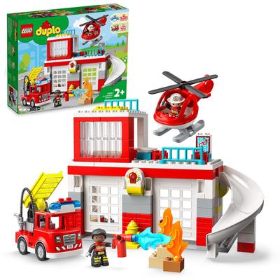 Konstruktionsspielsteine LEGO "Feuerwehrwache mit Hubschrauber (10970), LEGO DUPLO" Spielbausteine bunt Kinder Ab 2 Jahren
