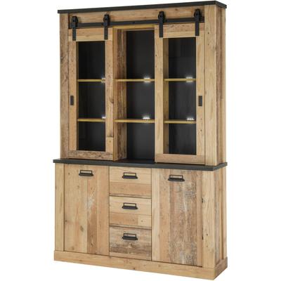 Buffet HOME AFFAIRE "SHERWOOD", braun (old style hell dekor), B:133cm H:201cm T:38cm, Schränke, Holz Dekor, mit Scheunentorbeschlag und Apothekergriffen, Breite 133cm Image