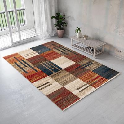 Teppich MY HOME "Beliz" Gr. 4, braun (rost), B:160cm H:9mm L:230cm, Kunstfaser, Teppiche, mit Konturenschnitt, Kurzflor, 3D-Design, mit Fransen, Wohnzimmer Image