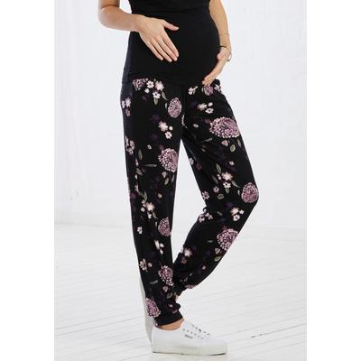 Umstandshose NEUN MONATE "Haremshose für Schwangerschaft und Stillzeit", Damen, Gr. 36/38, N-Gr, schwarz (schwarz, geblümt), Jersey, Obermaterial: 95% Viskose, 5% Elasthan, gemustert, bedruckt, geblümt, Basic, bequem lang, Hosen, in bequemer... Image