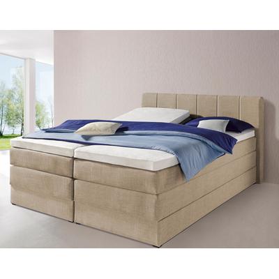 Boxspringbett HAPO, beige, Liegefläche B/L: 200cm x 200cm, kein Härtegrad, Bonnell-Federkernmatratze, Kopfteil, seitliche Unterbox und Obermatratze sind mit pflegeleichtem Feinstrukturstoff in Leinenoptik (100% Polyester) bezogen, Die Oberseite der... Image