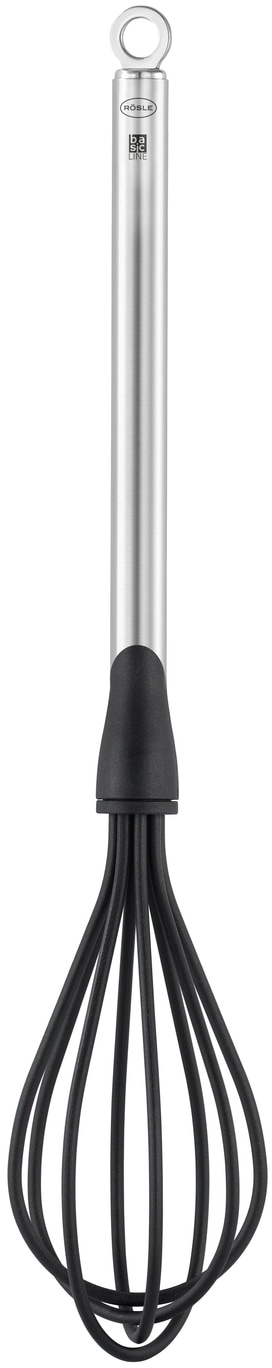 Schneebesen RÖSLE "Basic Line", silber (silberfarben, schwarz), B:6cm H:6cm, Edelstahl 18/10, Polyamid, Schneebesen, Rühren ohne Kratzer, Edelstahl 18/10, PPA, spülmaschinengeeignet