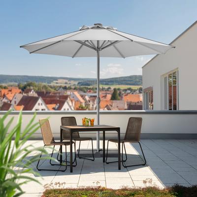 Marktschirm SCHNEIDER SCHIRME "Rooftop", grau (silbergrau), Obermaterial: 100% Polyester, Standschirme, ØxH: 350x275 cm, Alu/Polyester, inkl. Plattenständer/Schutzhülle Image