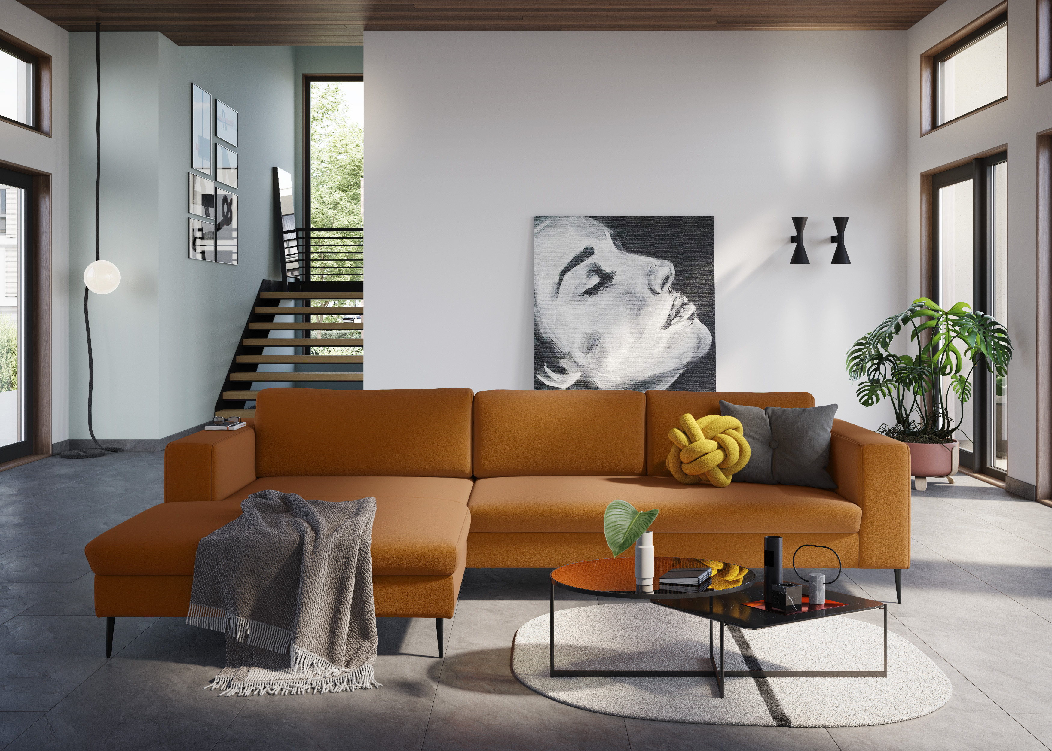 Ecksofa DOMO COLLECTION "Modica, zeitlos und elegant, L-Form", gelb (curry), B:329cm H:81cm T:173cm, Sofas, Ecksofa, moderne Optik mit extrabreiter Recamiere, auch in Cord