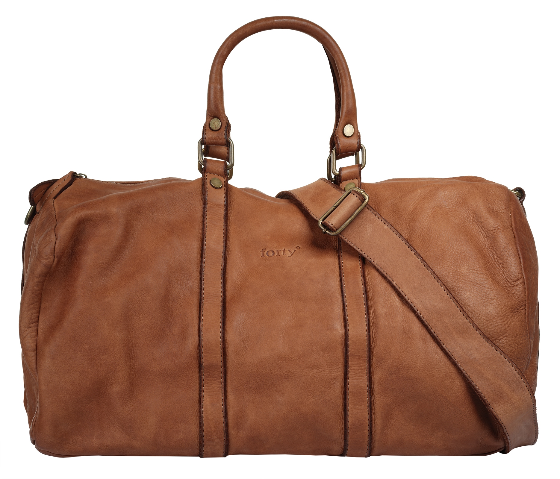Reisetasche FORTY, Gr. B/H/T: 47cm x 27cm x 18cm onesize, braun (cognac), Leder, leicht glänzend, unifarben, Taschen, echt Leder, Made in Italy Image