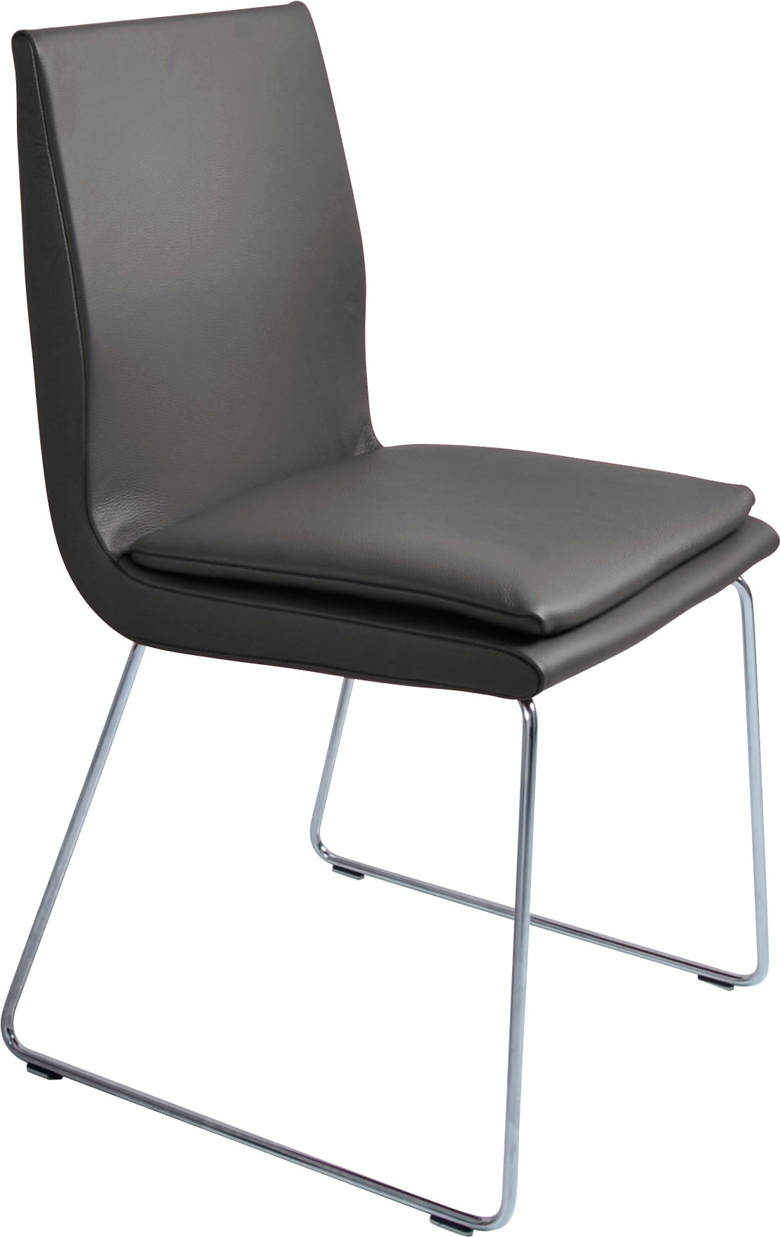 Esszimmerstuhl K+W KOMFORT & WOHNEN "Creso", braun (schoko), B:50cm H:88cm T:55cm, Bronco: Nappaleder pigmentiert, Dickleder, 1, 3/1, 5mm, mit rustikal gekörnten Narbenbild, Stühle, mit Sitzkissen und Rundrohrkufe in Edelstahloptik gebürstet Image