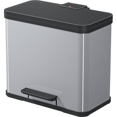 Mülleimer HAILO "Öko duo Plus L", grau (aluminiumfarben, schwarz), B:47cm H:43cm T:34cm, Metall, Mülleimer, 26 l, Stahlblech o. Edelstahl, Kunststoff Inneneimer, Made in Germany Image