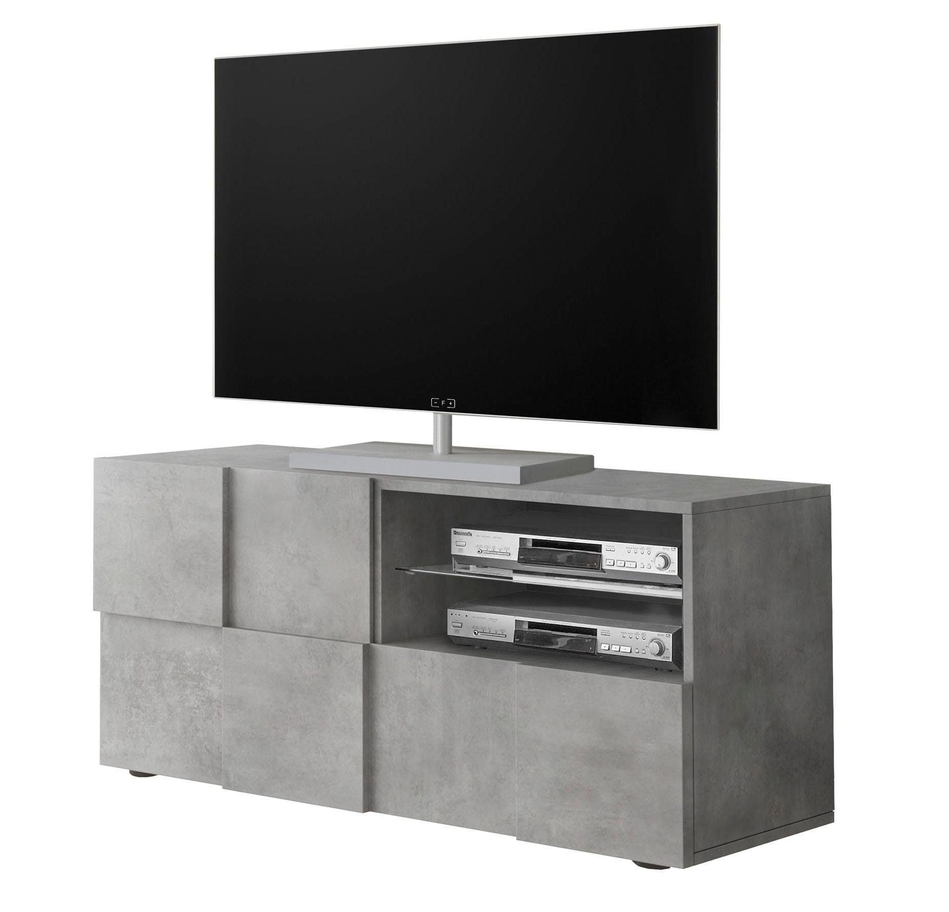 Lowboard INOSIGN "Dama Breite 121 cm, TV-Board 1 Tür, 1 Schubkasten, TV-Schrank", grau (beton, optik), Sideboards, Lowboard, Front in 3D-Optik, grifflos, verschiedene Farben
