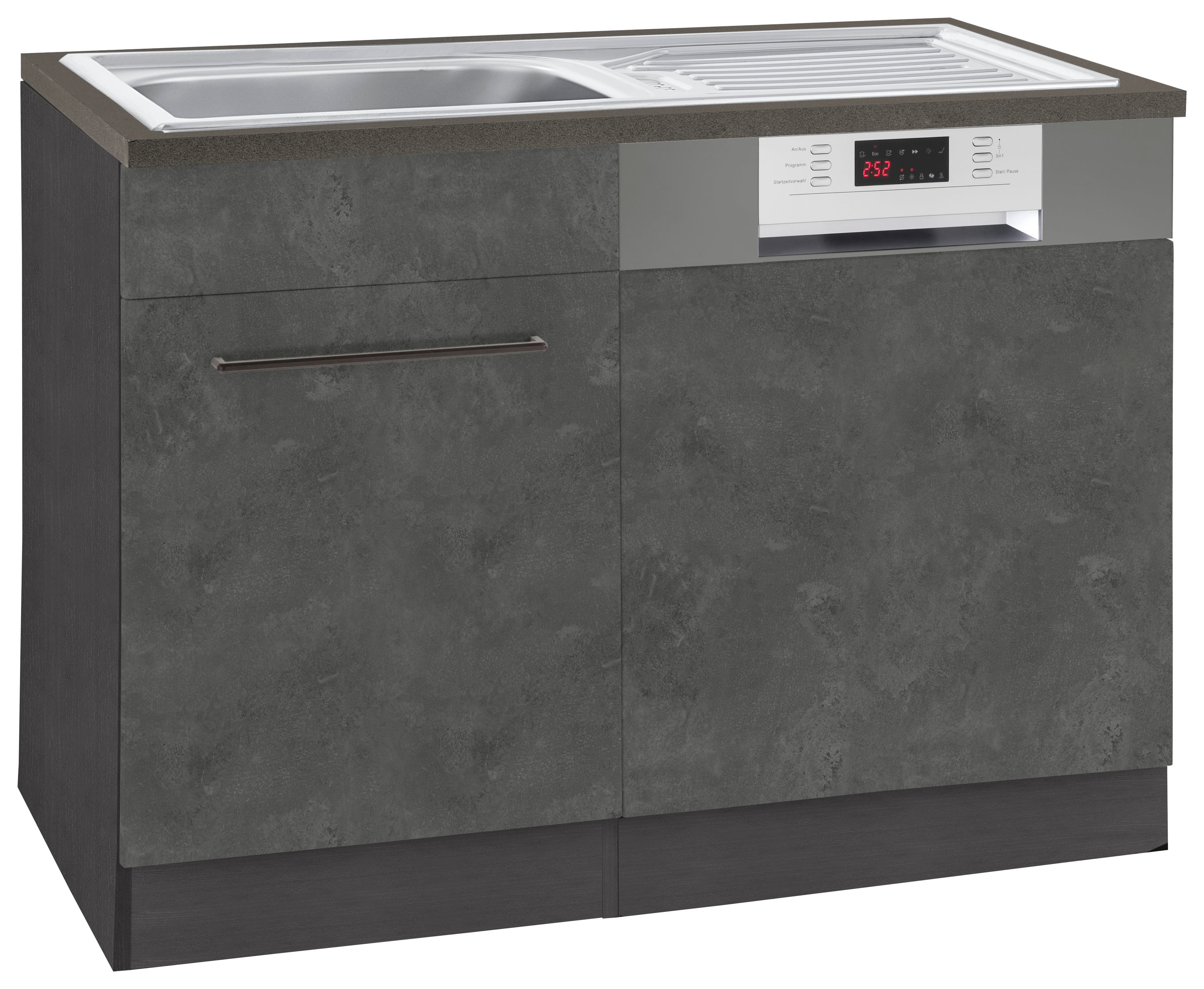 Spülenschrank KOCHSTATION "KS-Tulsa", grau (betonfarben dunkel), B:110cm H:85cm T:60cm, Schränke, 110 cm breit, inkl. Tür/Sockel für Einbaugeschirrspüler, Metallgriff Image