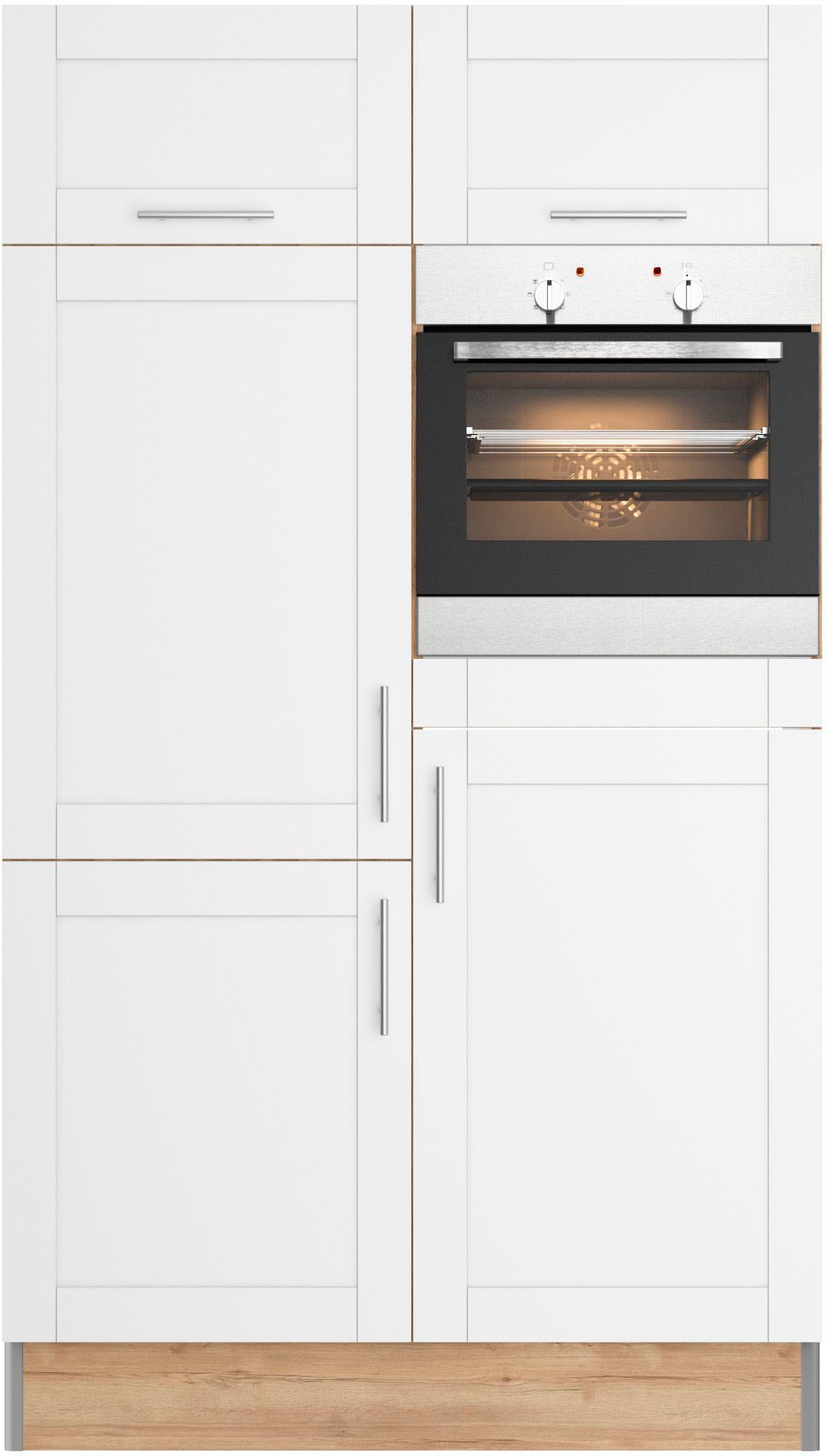 Küche KOCHSTATION "KS-Ahus, Back-/Kühlmodul", weiß (küche: weiß, front: weiß matt, korpus: wildeichefarben, arbeitsplatte:,,), B:120cm H:211,8cm T:58,4cm, Komplettküchen-Sets, Küchenzeile, Breite 120 cm, wahlw. mit E-Geräten, Soft Close Funktion,... Image