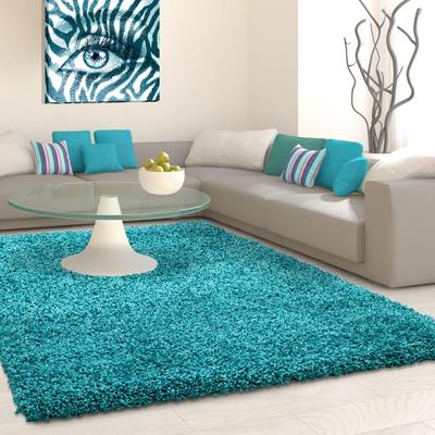 Hochflor-Teppich AYYILDIZ TEPPICHE "Life Shaggy 1500" Gr. 8, blau (türkis), B:300cm H:30mm L:400cm, Kunstfaser, Teppiche