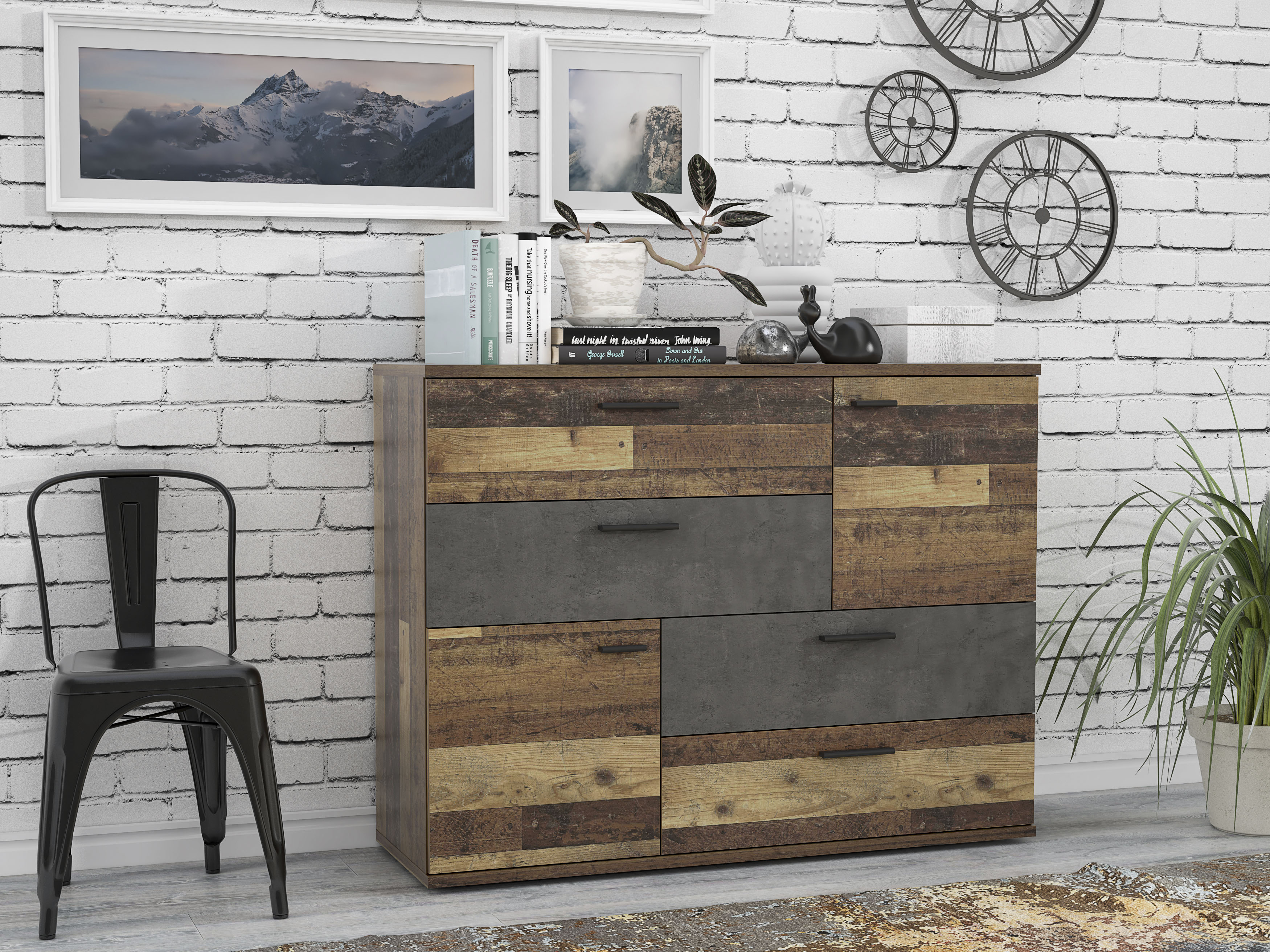 Kommode FORTE "Skive", braun (old wood vintage, betonoptik), B:125cm H:95,9cm T:41,3cm, Sideboards, Kommode, Breite ca. 125 cm