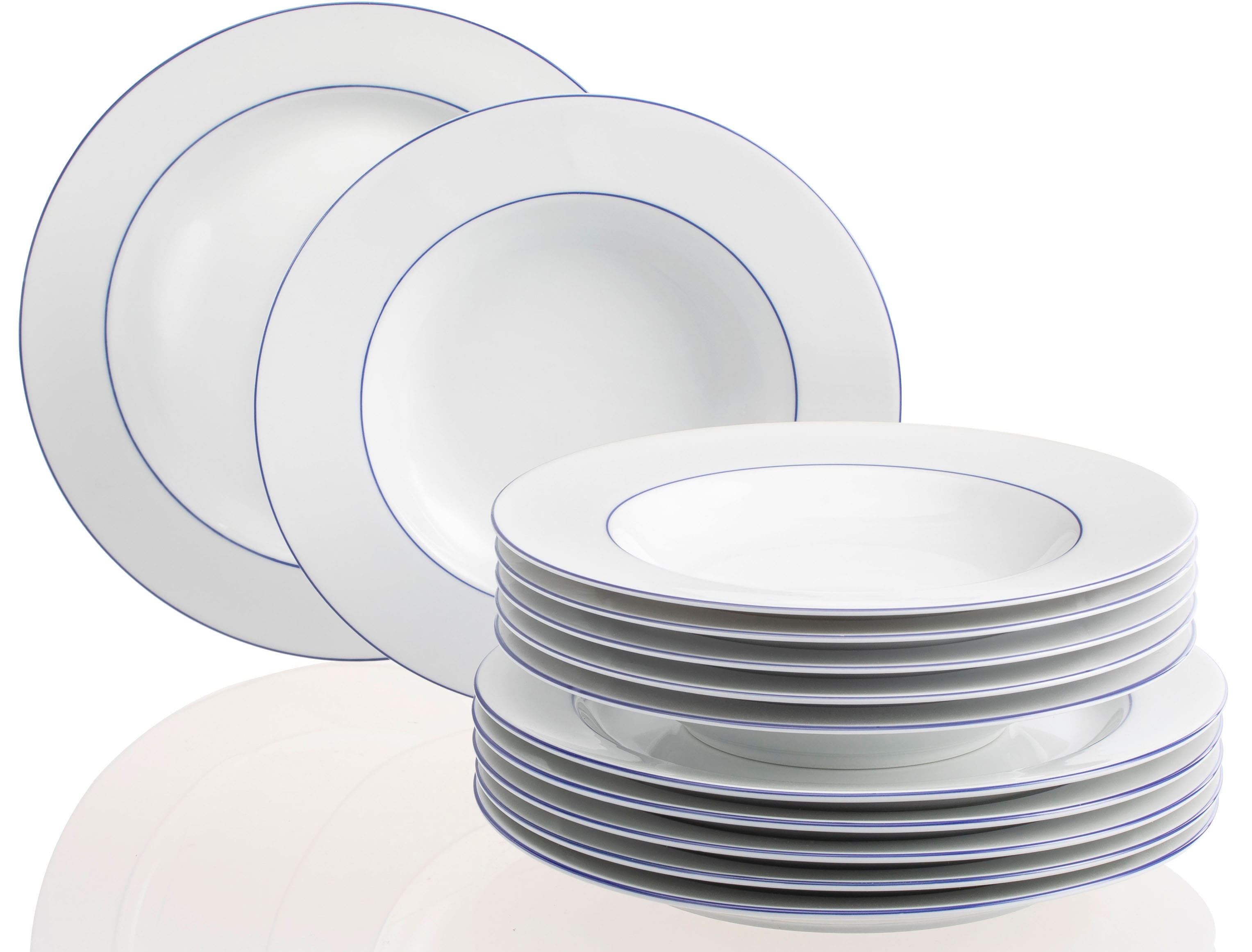 Tafelservice RETSCH ARZBERG "Teller Set, Geschirr-Set Heike Blaurand", weiß (weiß, blau), 12 Stk., Porzellan, Geschirr-Sets, Tafelservice, Made in Germany, 12 Teile, für 6 Personen
