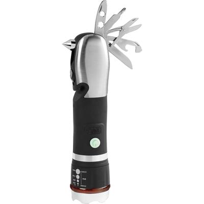 LED Taschenlampe MEDIASHOP "Panta Safe Guard" Mobilleuchten silberfarben (schwarz, silberfarben) Campingleuchten per USB aufladbar, Lichtkegel stufenlos einstellbar, 3 Lichtmodi