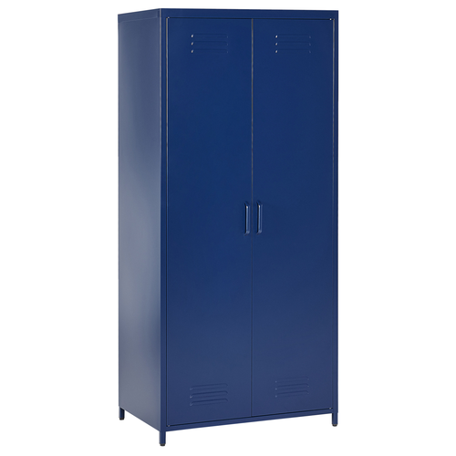 Kleiderschrank Blau Metall 76 x 50 x 171 cm mit 2 Türen 3 herausnehmbaren Fächern und Kleiderstange Wohnzimmer Schlafzimmer Flur Büro