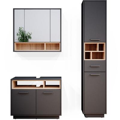 Vicco - Badmöbel-Set Beatrice, Anthrazit, 3 Teile, mit Hochschrank Image