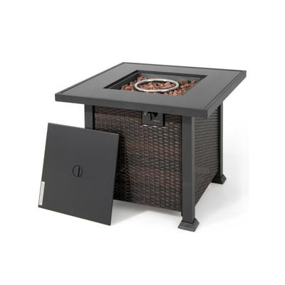 Costway 32 Inch Square Propane Fire Pit Table with Lava Rocks Cover-Brown