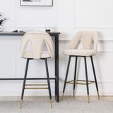 Set of 2 Contemporary Velvet Upholstered 28" Bar Stool with Nailheads and Gold Tipped Black Metal Legs