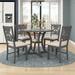 5 Piece Round Dining Table and 4 Fabric Chairs with Special shaped Table Legs and Storage Shelf for Small Places, Grey