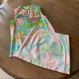 Lilly Pulitzer Skirts | Lilly Pulitzer Matching Floral Top And Skirt Set- Size Xs Top & Size 4 Skirt | Color: Blue/White | Size: 4