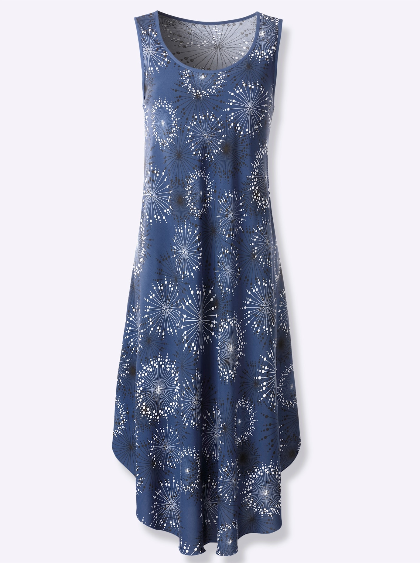 Druckkleid INSPIRATIONEN "Kleid", Damen, Gr. 21, Kurzgrößen, blau (rauchblau, graphit, bedruckt), 100% Viskose, bedruckt, gemustert, mehrfarbig, wadenlang, Rundhals, Kleider Image