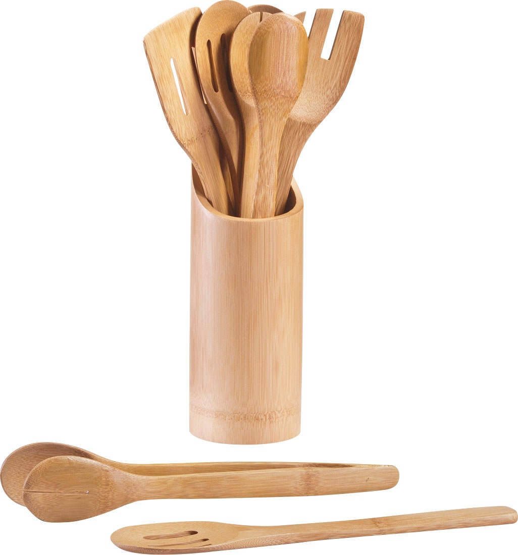 Besteckhalter ZELLER PRESENT, beige (natur), H:33cm Ø:9cm, Bambus, Besteckkörbe, hochwertig Image