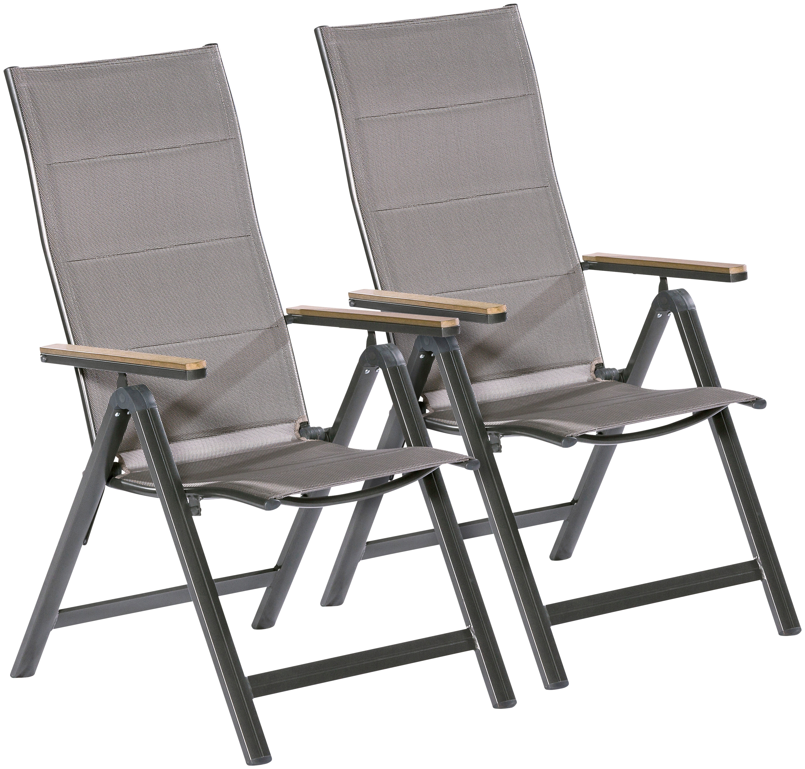 Gartenstuhl MERXX "Trivero", grau, B:59cm H:111,5cm, Polyester, Stühle, 2er Set, Alu/Textil, klappbar, braun