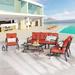 Patio Festival Curve-Arm 7-Piece Outdoor Conversation Set with Red Cushions