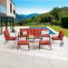 Patio Festival Curve-Arm 9-Piece Outdoor Conversation Set with Red Cushions