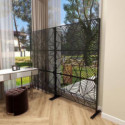 Black Metal Free Standing Outdoor Privacy Screen for Patio Garden