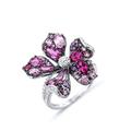 Santuzza 925 Sterling Silver Gemstone Flower Ring Created Pink Sapphire Ruby Lily Statement Ring for Women (8)