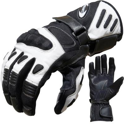 Motorradhandschuhe PROANTI Gr. L, schwarz-weiß (weiß, schwarz), Handschuhe, L, Obermaterial: 60% Rindsleder, 30% Nylon, 10% Polyester. Innenfutter: 100% Polyester, aus Leder/Cordura