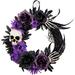 Haunted Hill Farm Flower & Skull 16.9" Lighted Wreath in Black/Indigo | 16.9 H x 16.9 W x 3.2 D in | Wayfair HHSKEL-10WRTH