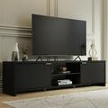 MADESA TV Stand for TV's up to 80 inches, Entertainment Center 71"L Wood in Black | 19 H x 71 W x 15 D in | Wayfair 69228N1CF