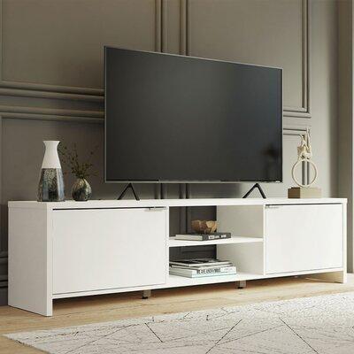 MADESA TV Stand for TV's up to 80 inches, Entertainment Center 71"L Wood in White | 19 H x 71 W x 15 D in | Wayfair 6922091CF