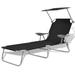 Ebern Designs Patio Lounge Chair Folding Sunlounger Outdoor Sunbed w/ Canopy Steel Metal in Black | 10.6 H x 22.8 W x 74.4 D in | Wayfair