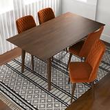 Corrigan Studio® Arlonn 5-Piece Mid-Century Dining Set W/4 Velvet Dining Chairs In Orange Wood/Upholstered in Brown | Wayfair