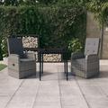 Red Barrel Studio® 3 Piece Patio Dining Set w/ Cushions Gray Glass/Wicker/Rattan in Black | 29.1 H x 31.5 W x 50 D in | Wayfair