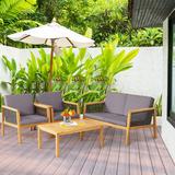 Corrigan Studio® Patiojoy 4-piece Patio Acacia Wood Furniture Set Outdoor Pe Rattan Conversation Set w/ Removable Cushions Synthetic Wicker/Wood/All | Wayfair