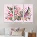 Bay Isle Home™ Blooming Cacti w/ Pink Flowers - Tropical Framed Canvas Wall Art Set Of 3 Canvas, Wood in Gray/Pink | 32 H x 48 W in | Wayfair