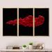 Ebern Designs Red River Or Red Ink Liquid Art - Modern Framed Canvas Wall Art Set Of 3 Canvas, Wood in Black/Red | 20 H x 36 W in | Wayfair