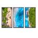 Highland Dunes Turquoise Tropical Beach Aerial View II - Nautical & Coastal Framed Canvas Wall Art Set Of 3 Canvas, in Blue/Green | Wayfair