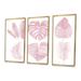 Bay Isle Home™ Tropical Pink Watercolour Leaves I - 3 Piece Floater Frame Painting on Canvas Metal in Green/Pink/White | Wayfair