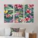 Bay Isle Home™ Tropical Red Flower In Palm Leaves - 3 Piece Floater Frame Print on Canvas Metal in Green/Pink | 32 H x 48 W x 1 D in | Wayfair