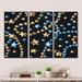 The Holiday Aisle® Blue & Gold Christmas Tree Stars - 3 Piece Floater Frame Print on Canvas Canvas, Wood in White | 28 H x 36 W x 1 D in | Wayfair