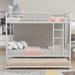 Contemporary Style Twin-Over-Twin Metal Bunk Bed With Trundle,Can be Divided Into Two Beds,No Box Spring needed