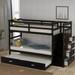 Contemporary Style Solid Wood Bunk Bed, Hardwood Twin Over Twin Bunk Bed with Trundle and Staircase